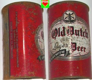 RED OLD DUTCH BRAND WINDMILL FLAT TOP LAGER BEER CAN 1950s TRENTON NJ