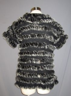 XL L DOLCE CABO Black Rabbit Fur S/S Knit Cardigan NWT