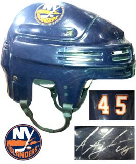 Aaron Asham Hand Signed Game Used New York Islanders #45 Hockey Helmet