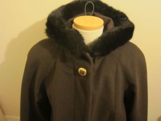 Size 6 Brown Womens Coat by Donnybrook Fur Hat 100 Full Wool Pre Owned
