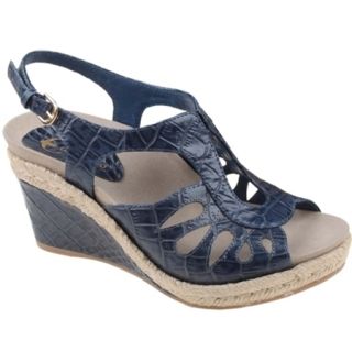 Earthies Womens Bali Wedge Sandals Blue Croc Print Leather 800016WLEA