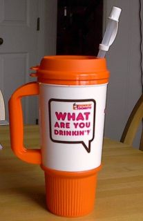 Dunkin Donuts What Are You Drinking 24 oz Coffee Travel Mug Cup Straw