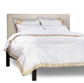 Golden Border Sari Duvet Cover Set with Pillow Cover Euro Sham