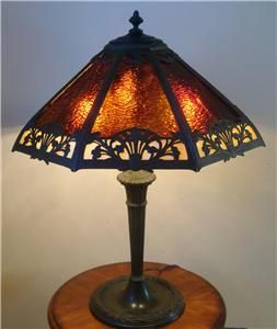 EDWARD MILLER arts & crafts SLAG Stained Glass LAMP Bungalow Mission