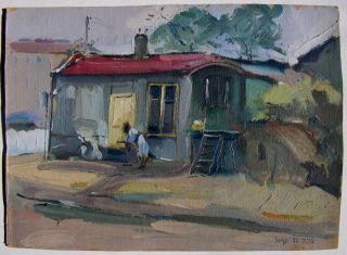 Oil Painting Swiss Edmond Henri Zeiger de Baugy Gypsy Wagon 1936