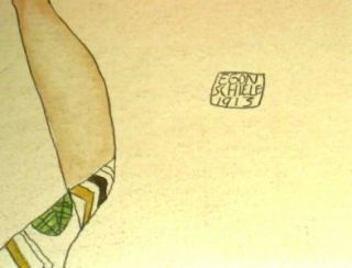 Original Watercolor Egon Schiele Austrian Signed Woman Dancing COA