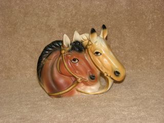 Vintage Double Horse Head Ceramic Flower Planter Figurine 6 Long Good