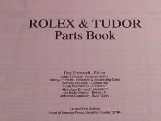 Vintage Roy Ehrhardt Rolex Tudor Parts Manual 252 Pages Black White