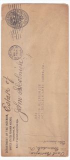 1909 Dept of Interior Official Stampless Cover to Wilkes Barre