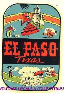 Vintage Travel Decal El Paso Texas Souvenir Lindgren Turner State