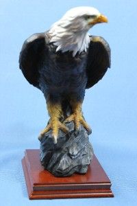 New Perched Bald Eagle on Wood Base Statue Sculpture Figurine 9