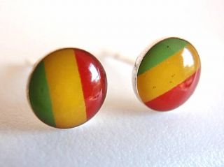 Rastafarian Colors Silver Stud Earrings Rasta Jamaica