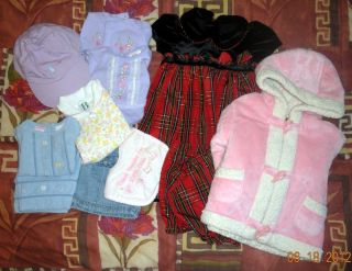 BABY GIRLS COAT, HAT, DRESS, SHORTS, AND BIB size 0 3, 6 9, 12 months