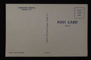 1950s Pottstown Hospital Old Cars Pottstown PA Montgomery Co Postcard