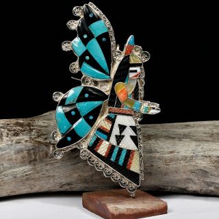 Eldred Martinez Turquoise Butterfly Maiden Pendant Brooch Sterling