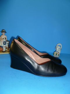 Stephane Kelian Black Wedge Heel Leather Shoes 8 M