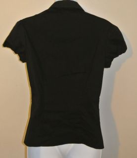 Theory Elida Black Short Bubble Sleeve Blouse Top Shirt M