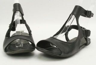 New $495 Elisanero Black Leather Double Buckle Sandal