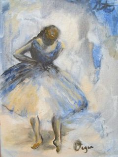 Edgar Degas Blue Ballerina Oil Painting Original Signed Art COA