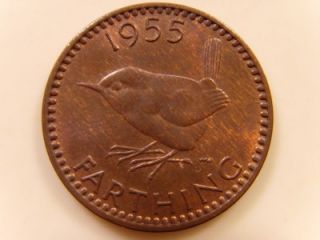 1955 Farthing Queen Elizabeth II British Coin Farthing