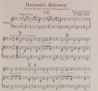 1954 HERNANDOS HIDEAWAY Adler & Ross THE PAJAMA GAME Theatre Sheet