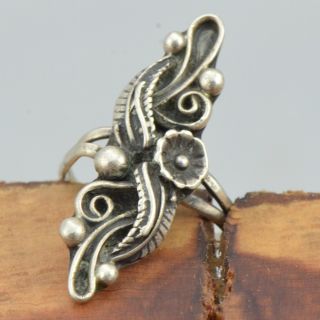  Sterling Silver   Elongated Floral Leaves & Flowers   Ring (4) YM841