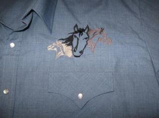 2XL Big Man Ely Cattleman Blue Pearl Snap Long Sleeve Western Shirt