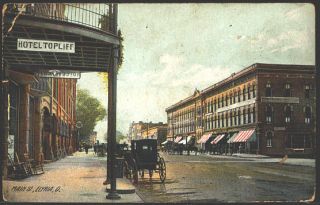 Elyria Ohio Oh 1908 Town on Main Street Hotel Topliff Vintage Postcard