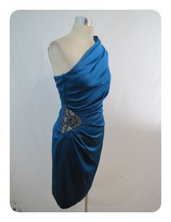New Eliza J Teal Blue One Shoulder Embellished Cinched Sheath Dress 8