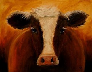 Elizabeth Barrett Origianal Oil Painting 16x20 Farm Animal COW