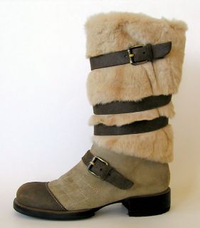400 Chanel Leather Fur Shearling Buckle Strap Boots Fr 38 5 US 7 5