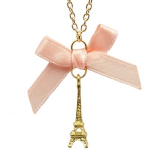 Eiffel Tower Necklace Kitsch Charm Paris Pale Pink Bow Cute France