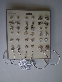  21 Pairs of Studs Dangle and Hoop Earrings New Hypo Allergenic