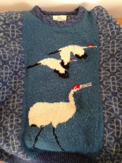 RARE 1985 Dia Hand Knit Cranes Herons USA Wool Sweater