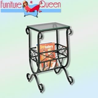  Metal Magazine Stand Glass Accent End Table Waiting Room 3801