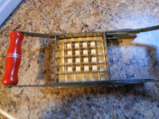 Vintage Nutbrown English French Fry Cutter   Slicer   Press with Red