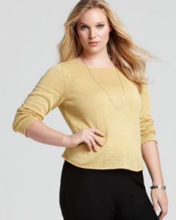 Eileen Fisher New Yellow Linen Long Sleeve Boatneck Box Top Sweater