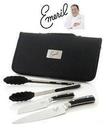 Emerilware Forged Steel On the Go Cutlery Set Two Knives Cooking Tong