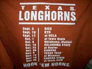 Texas Longhorns Epic Season 2011 Football Schedule T Shirt sz XL