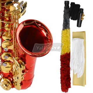 New Alto EB Brass Red Saxophone Sax with Abalone Shell Button More