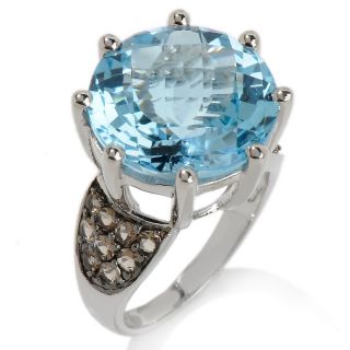 11.86ct Blue Topaz and Smoky Quartz Sterling Silver Round Ring