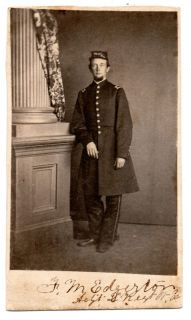 CDV 1860s Civil War Soldier F M Edgerton Frock Uniform Hagerstown MD
