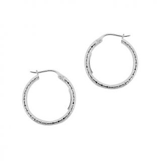 Sterling Silver Diamond Cut Hoop Earrings   13/16 x 1/16