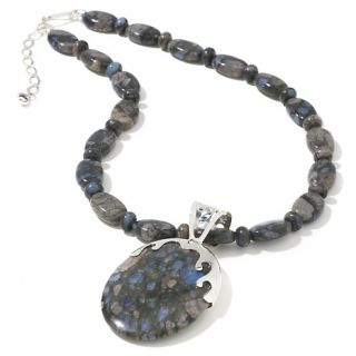  Brazilian Blue Jellyfish Stone Pendant with 17 3/4 Beaded Necklace