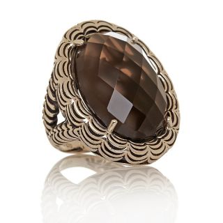 18ct Smoky Quartz Sterling Silver Scalloped Waves Texture Ring