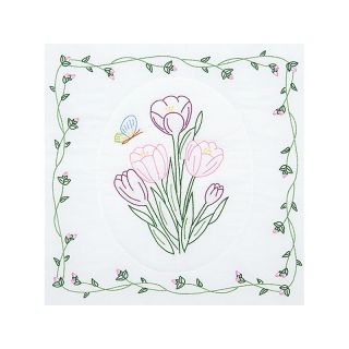 Stamped White Quilt Blocks 18 inch x 18 inch 6 pack   Tulips