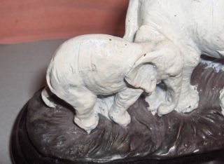 Vintage White on Metal Elephant Herd Sculpture Statue Figurine