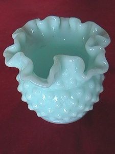 Fantastic Vintage Fenton Aqua Blue Milk Glass Vase Hobnail