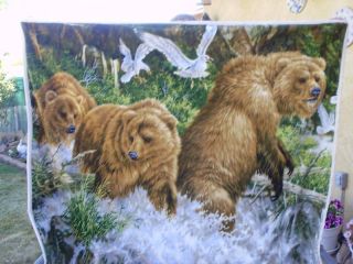 Bears Cubs Water Birds Wildlife Fleece Double Panels Creme Binding New