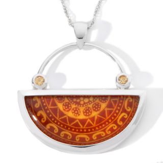  Age of Amber Half Moon Sterling Silver Intaglio Pendant with 18 Chain